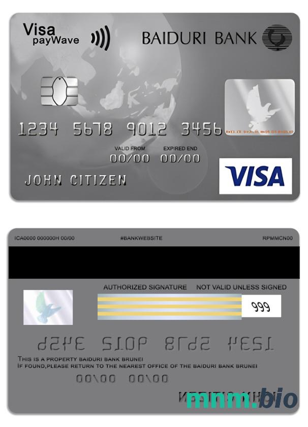 Brunei Baiduri Bank Visa Classic Credit karta w pełni edytowalne PSD
